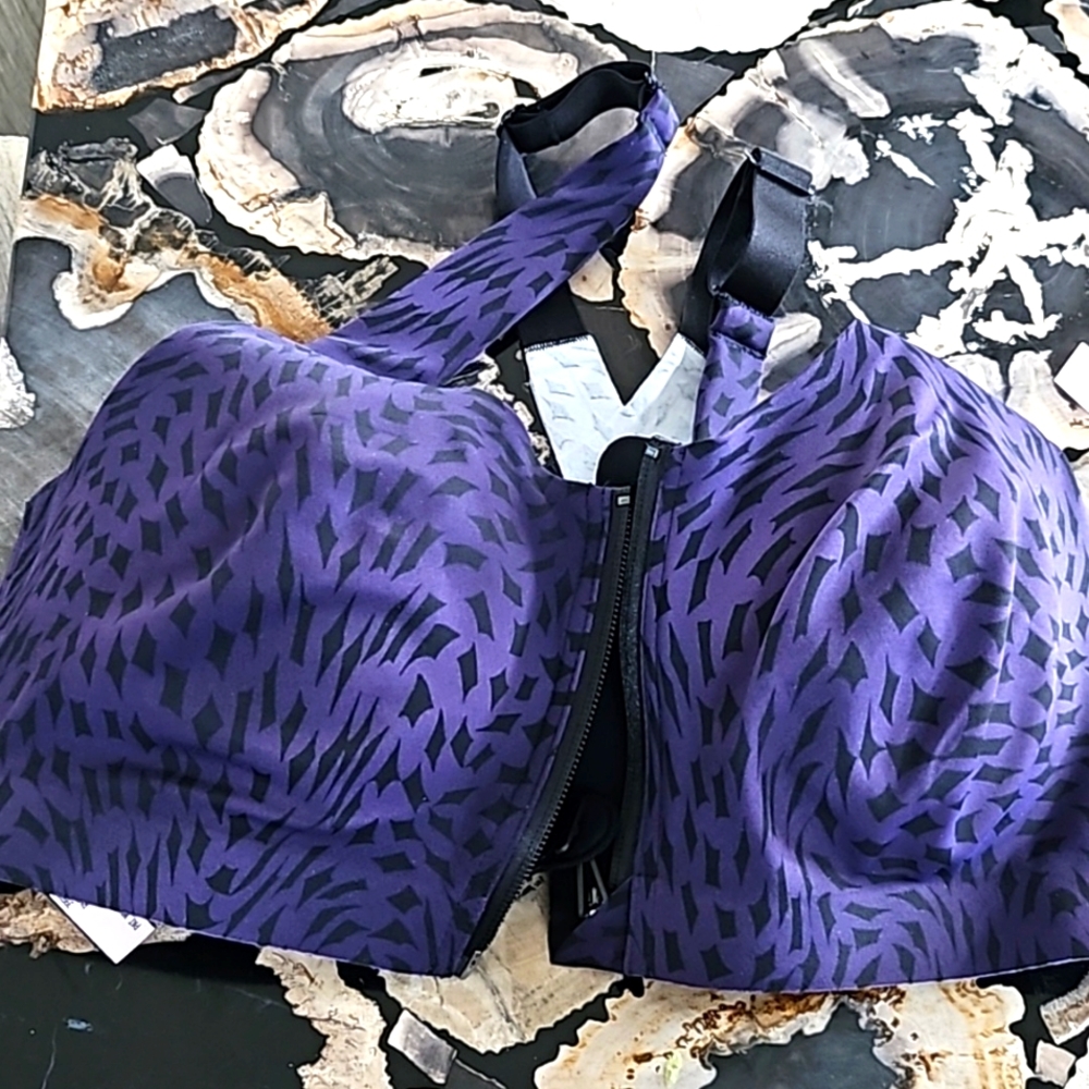 Purple black knockout front close sports bra